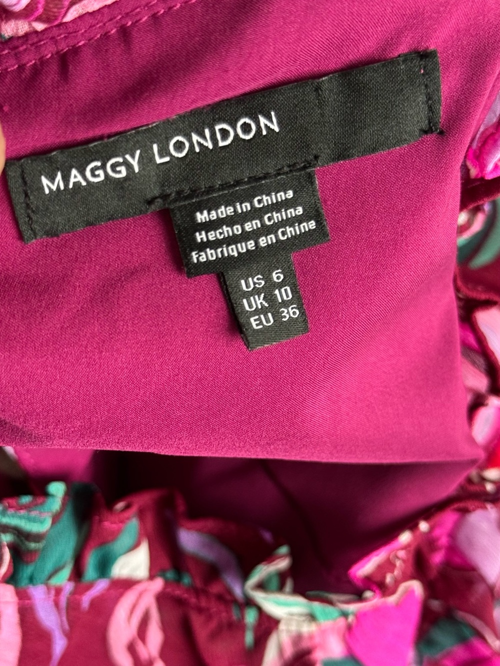 Maggy London Vibrant Fuchsia Dress with Floral Trim